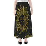 Black And Gold Celestial Sun Print Chiffon Maxi Skirt