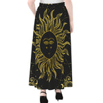 Black And Gold Celestial Sun Print Chiffon Maxi Skirt