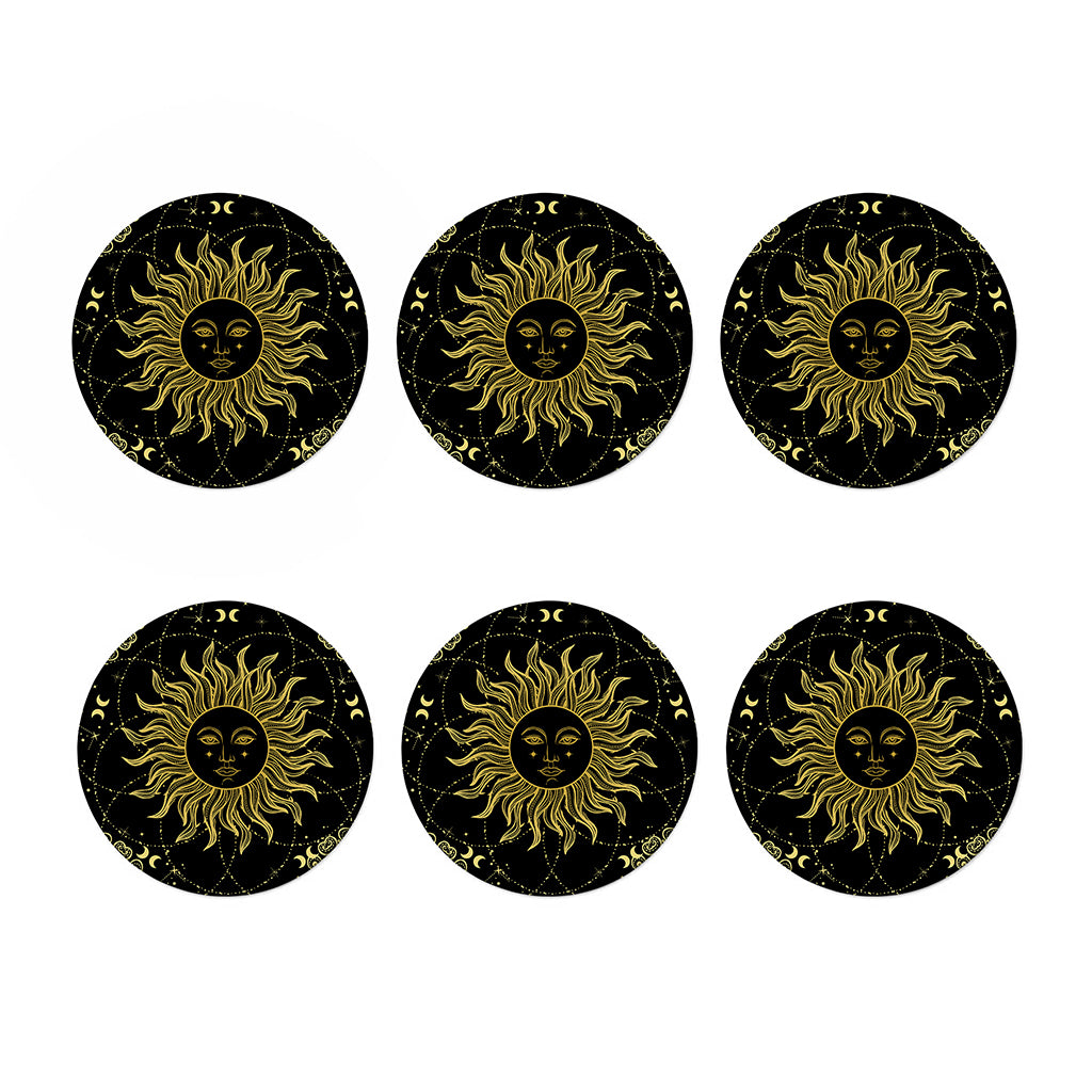 Black And Gold Celestial Sun Print Coaster Set