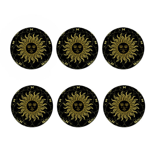 Black And Gold Celestial Sun Print Coaster Set