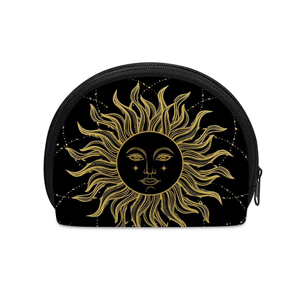 Black And Gold Celestial Sun Print Coin Purse