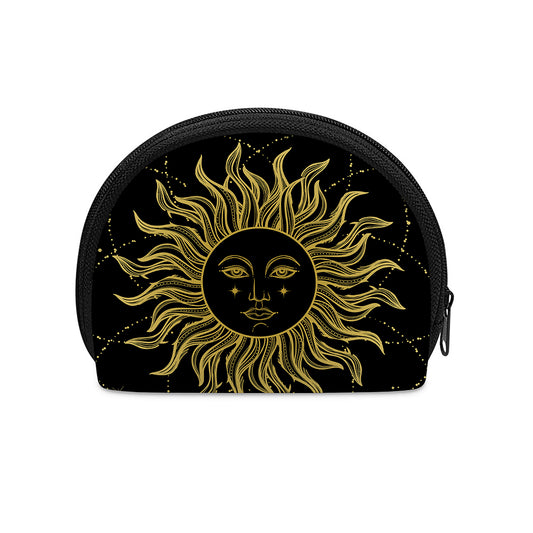 Black And Gold Celestial Sun Print Coin Purse