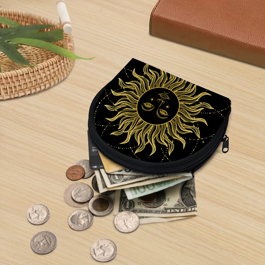 Black And Gold Celestial Sun Print Coin Purse