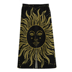 Black And Gold Celestial Sun Print Cotton Front Slit Maxi Skirt