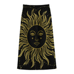 Black And Gold Celestial Sun Print Cotton Front Slit Maxi Skirt