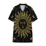 Black And Gold Celestial Sun Print Cotton Hawaiian Shirt