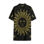 Black And Gold Celestial Sun Print Cotton Hawaiian Shirt