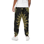 Black And Gold Celestial Sun Print Cotton Pants