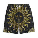 Black And Gold Celestial Sun Print Cotton Shorts