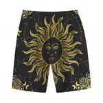 Black And Gold Celestial Sun Print Cotton Shorts