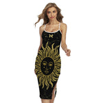 Black And Gold Celestial Sun Print Cross Back Cami Dress