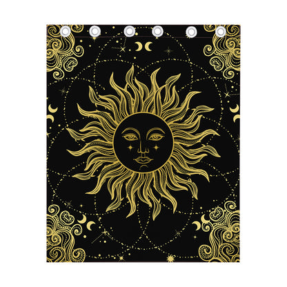 Black And Gold Celestial Sun Print Curtain