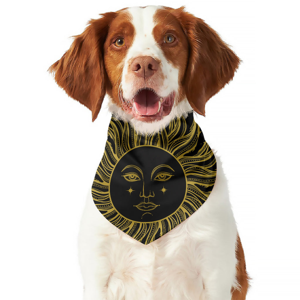 Black And Gold Celestial Sun Print Dog Bandana