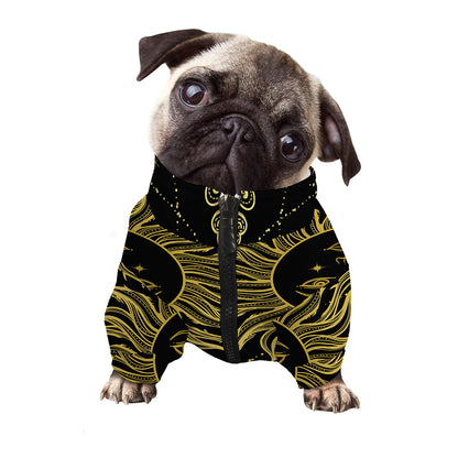Black And Gold Celestial Sun Print Dog Zip Up Jacket