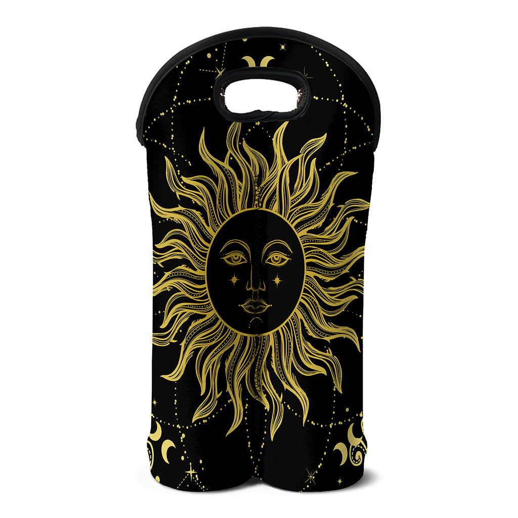 Black And Gold Celestial Sun Print Double Neoprene Wine Tote