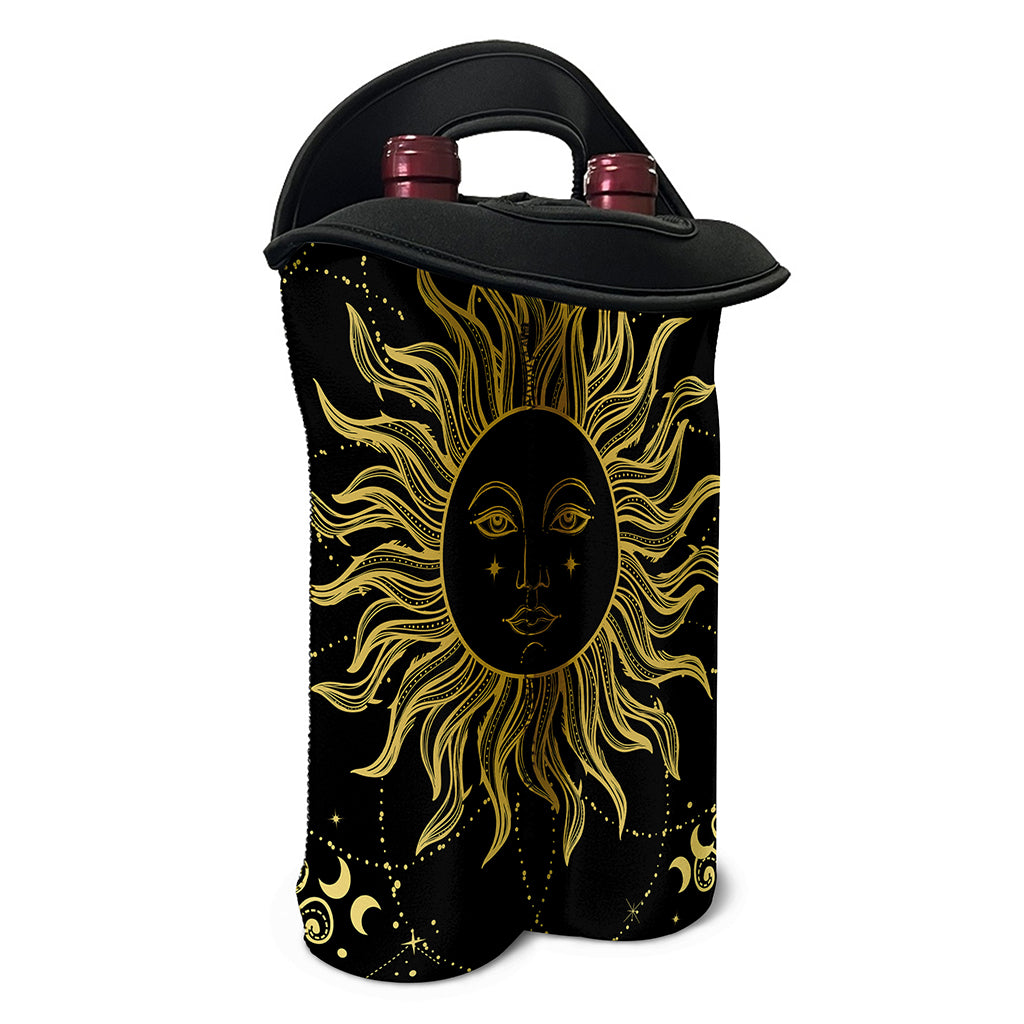Black And Gold Celestial Sun Print Double Neoprene Wine Tote