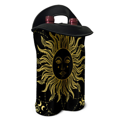 Black And Gold Celestial Sun Print Double Neoprene Wine Tote