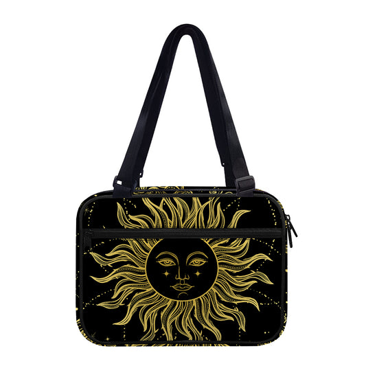 Black And Gold Celestial Sun Print Double Strap Bible Bag