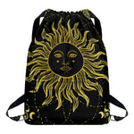 Black And Gold Celestial Sun Print Drawstring Backpack