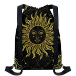 Black And Gold Celestial Sun Print Drawstring Backpack