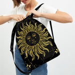 Black And Gold Celestial Sun Print Drawstring Backpack