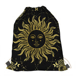 Black And Gold Celestial Sun Print Drawstring Bag