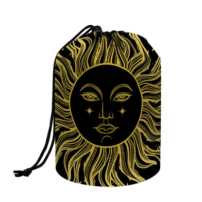 Black And Gold Celestial Sun Print Drawstring Makeup Bag