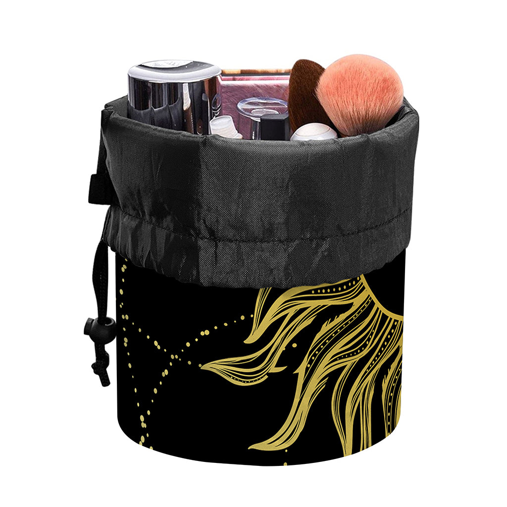 Black And Gold Celestial Sun Print Drawstring Makeup Bag