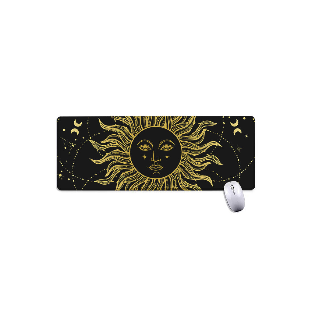 Black And Gold Celestial Sun Print Extended Mouse Pad