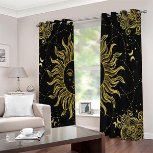 Black And Gold Celestial Sun Print Extra Wide Grommet Curtains