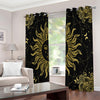 Black And Gold Celestial Sun Print Extra Wide Grommet Curtains