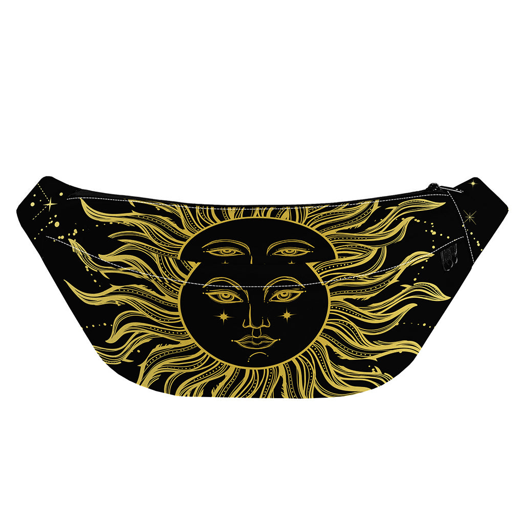 Black And Gold Celestial Sun Print Fanny Pack