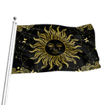 Black And Gold Celestial Sun Print Flag