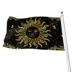 Black And Gold Celestial Sun Print Flag