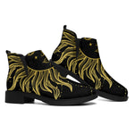 Black And Gold Celestial Sun Print Flat Ankle Boots