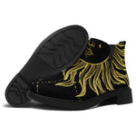 Black And Gold Celestial Sun Print Flat Ankle Boots