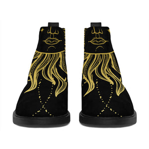 Black And Gold Celestial Sun Print Flat Ankle Boots