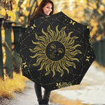 Black And Gold Celestial Sun Print Foldable Umbrella