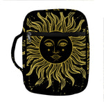 Black And Gold Celestial Sun Print Front Pocket Bible Bag