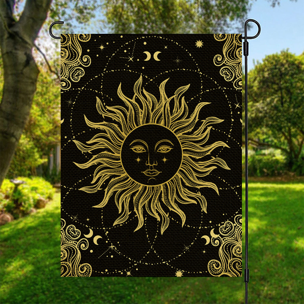 Black And Gold Celestial Sun Print Garden Flag