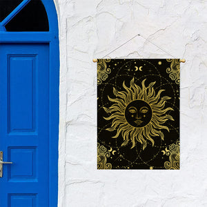 Black And Gold Celestial Sun Print Garden Flag