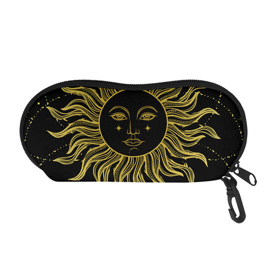 Black And Gold Celestial Sun Print Glasses Case