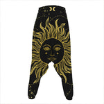 Black And Gold Celestial Sun Print Hammer Pants