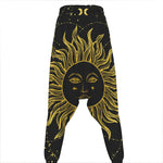 Black And Gold Celestial Sun Print Hammer Pants