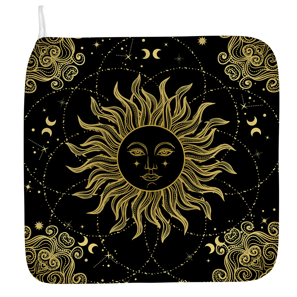 Black And Gold Celestial Sun Print Hand Towel