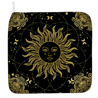 Black And Gold Celestial Sun Print Hand Towel