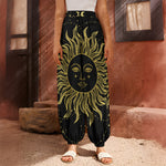 Black And Gold Celestial Sun Print Harem Pants