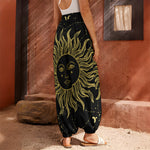 Black And Gold Celestial Sun Print Harem Pants