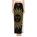 Black And Gold Celestial Sun Print High Slit Maxi Skirt