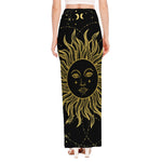 Black And Gold Celestial Sun Print High Slit Maxi Skirt